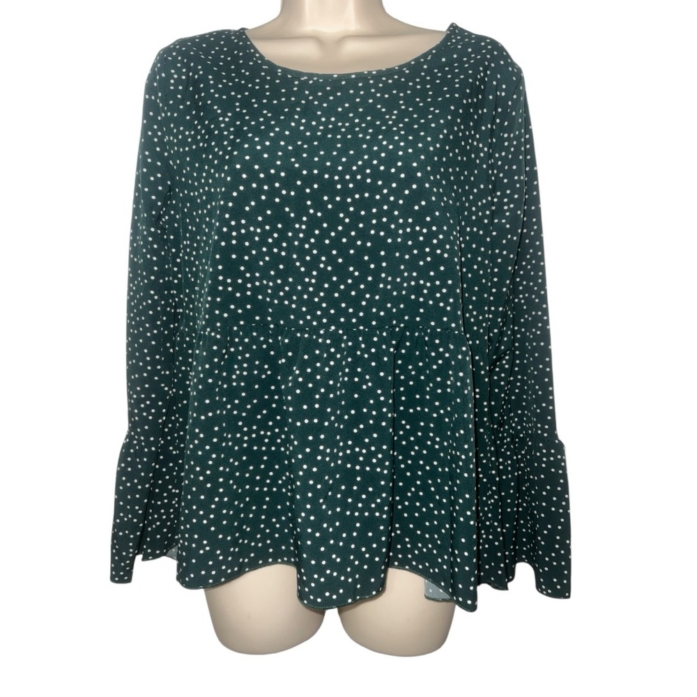 SHEIN Dark Green Blouse with White Dots